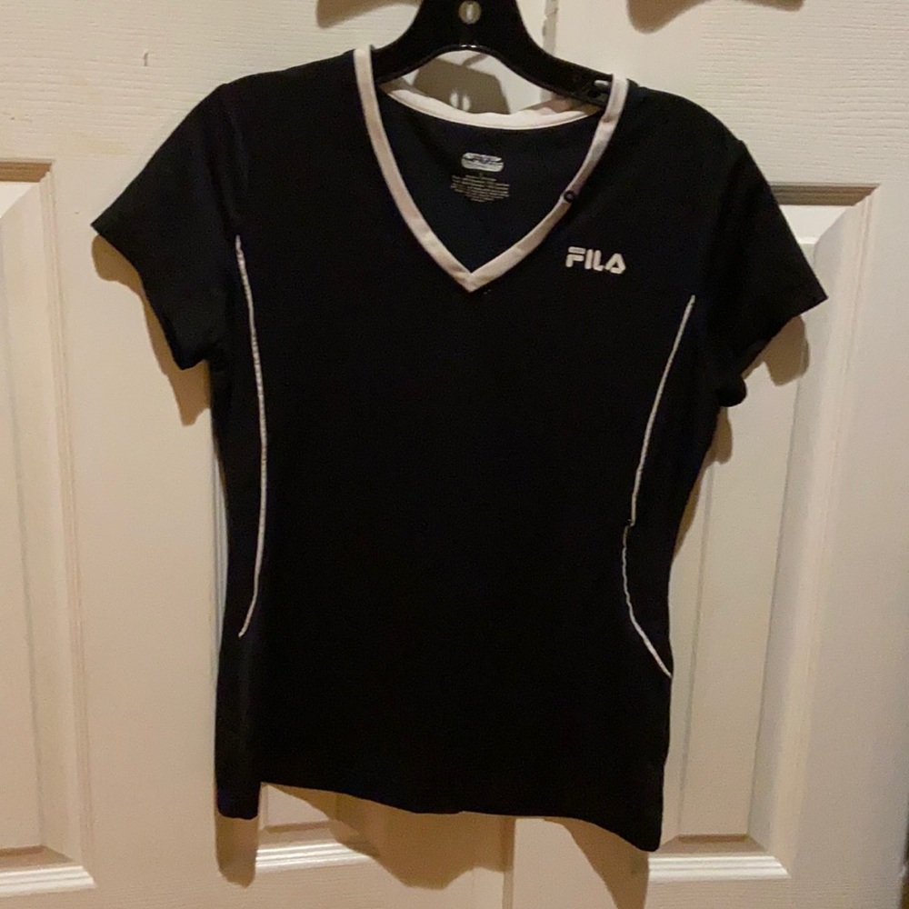 Fila Sport Women’s Black and White Athletic Short-Sleeve Top S